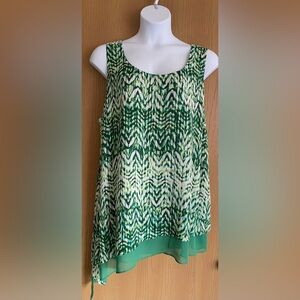 ANA Asymmetrical Green and White Sleeveless Patterned Top - Plus Size - 2X